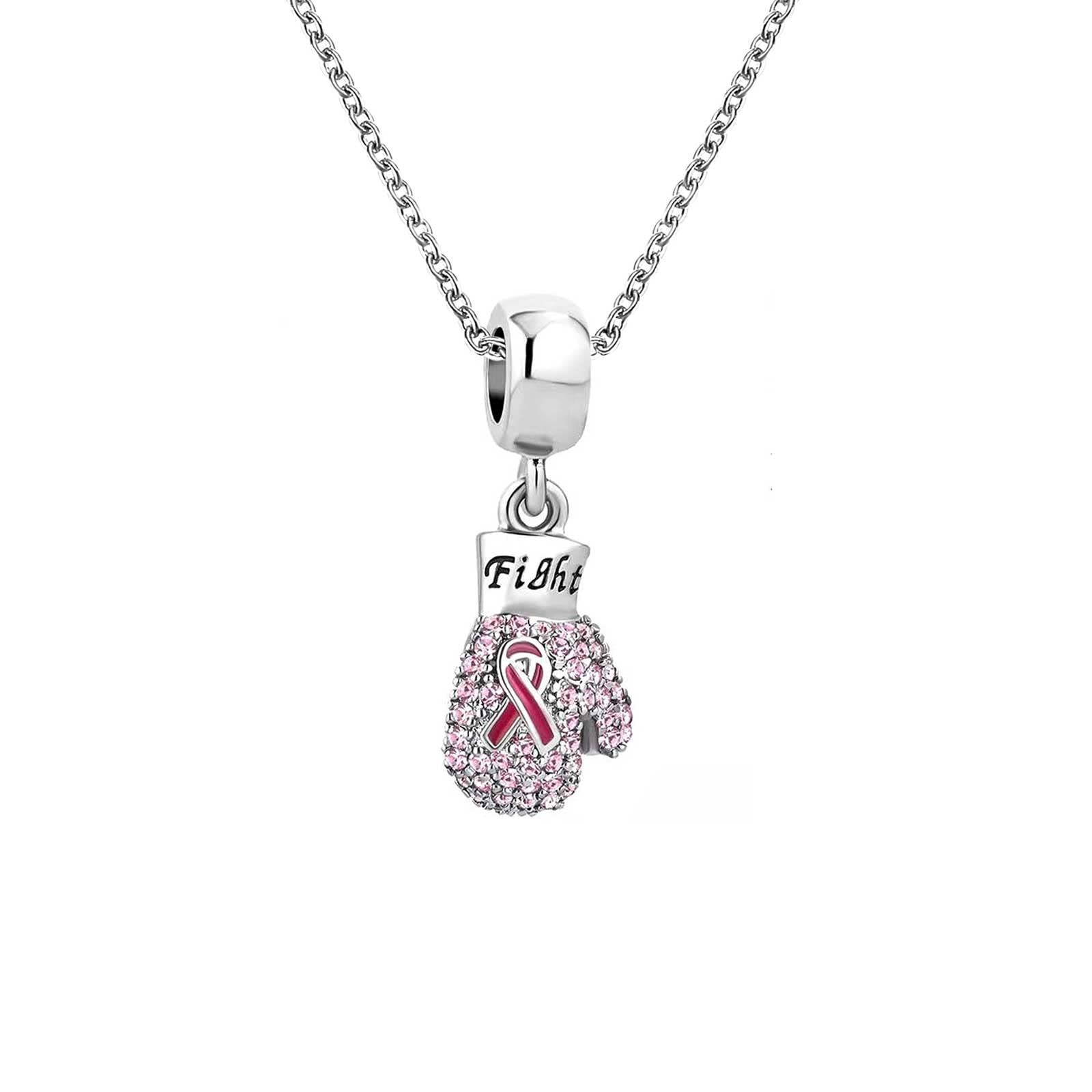 KunBead Jewelry 18 inch Womens Girls Fight Breast Cancer Awareness Charm Necklace