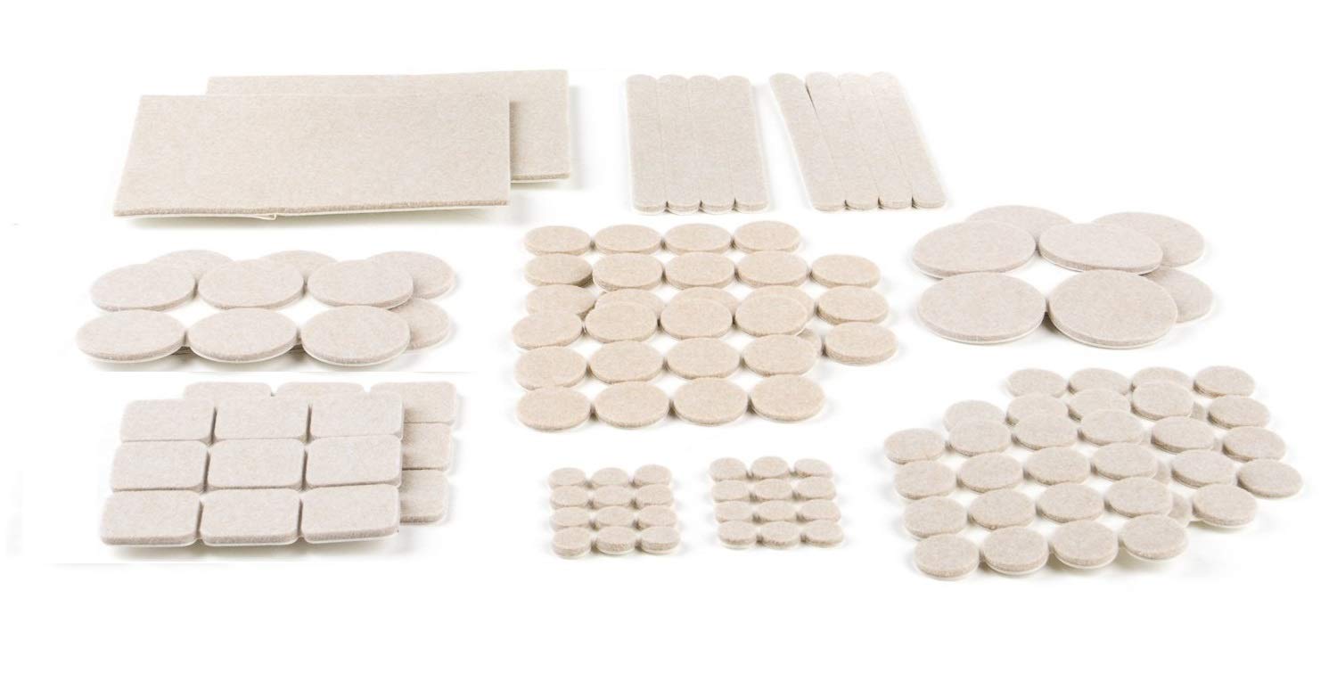 Merriway BH07066 (156 Pcs) Assortment of Heavy Duty Adhesive Beige Felt Pads, Various Sizes & Styles - Pack of 156 Pieces