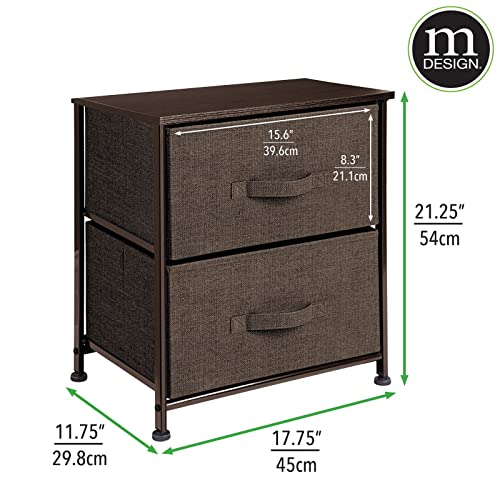 mDesign Small Storage Dresser End/Side Table Night Stand with 2 Removable Fabric Drawers