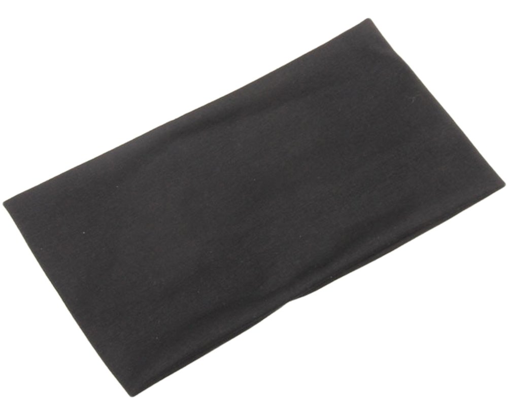 BaiX Women's Solid Stretch Wide Sports Headband Cotton Yoga Hairband Bandanas - Black -