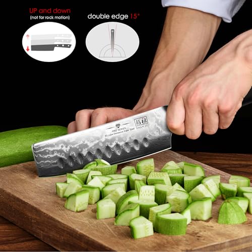 SHAN ZU Nakiri Damascus Kitchen Knife, 16.5cm Japanese Vegetable Knife, 67 Layers Damascus Steel Chef Knife, Professional Chef Knife with G10 Handle