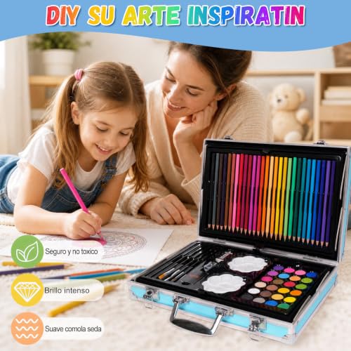 ZZBIFRJ Set de Arte Profesional Plegable de Aluminio, 145 Piezas Kit de Dibujo en Color, Lapices de Colores Profesionale Ideal Regalo para Niños (Astronautas)