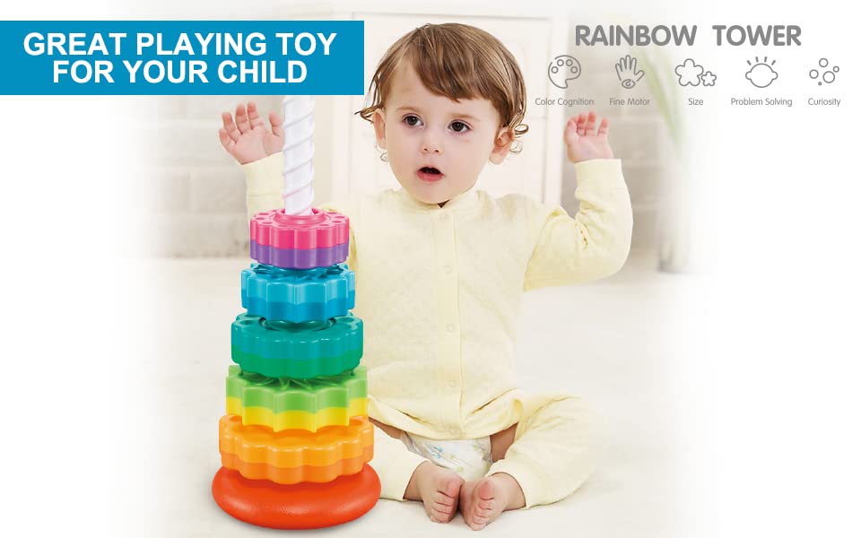 FineSource Super JoJo Stacking Rings Toy Plastic Rainbow Stacker