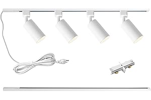 LRAEMXG Plug in Track Lighting with Power Cord, 4-Light GU10 Track Lighting Kit with 3.3FT H Type Track Lighting Rails, Modern Kitchen LED Track Lighting Fixtures Ceiling Spot Light, White (No Bulbs)