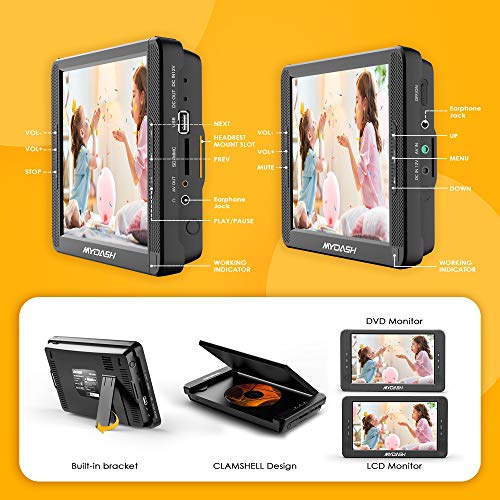 MYDASH 10.1" Dual Screen Portable DVD Player for Car, Headrest Kids CD