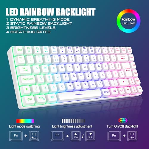 RedThunder K84 75% Wireless Gaming Keyboard and Mouse Rainbow Backlight UK Layout 85 Keys TKL Ultra Compact Mini Design Lightweight Honeycomb Gaming Mouse for PC Mac PS5 Xbox Office Gamers (White)