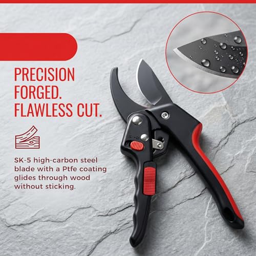 Ratchet Secateurs for Gardening Heavy Duty - 3X Power Garden Secateurs Cutting Width 3/4 in for Weak Hands & Arthritis Sharp SK-5 Steel Pruning Shears & Garden Scissors
