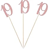 Rose Gold 19th Glitter Birthday Centerpiece Sticks, 12-Pack Number 19 Table Topper Anniversary Party Decorations