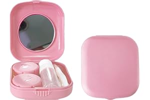 Erewa Contact Lens Case, 2 Pack Portable Contact Lens Box Kit with Mirror, Compact Soak Storage Kit for Travel (Pink)