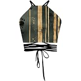 Sister Amy Women's Halter Cross Hollow Boho Bandage Tank Camis Crop Top Vest