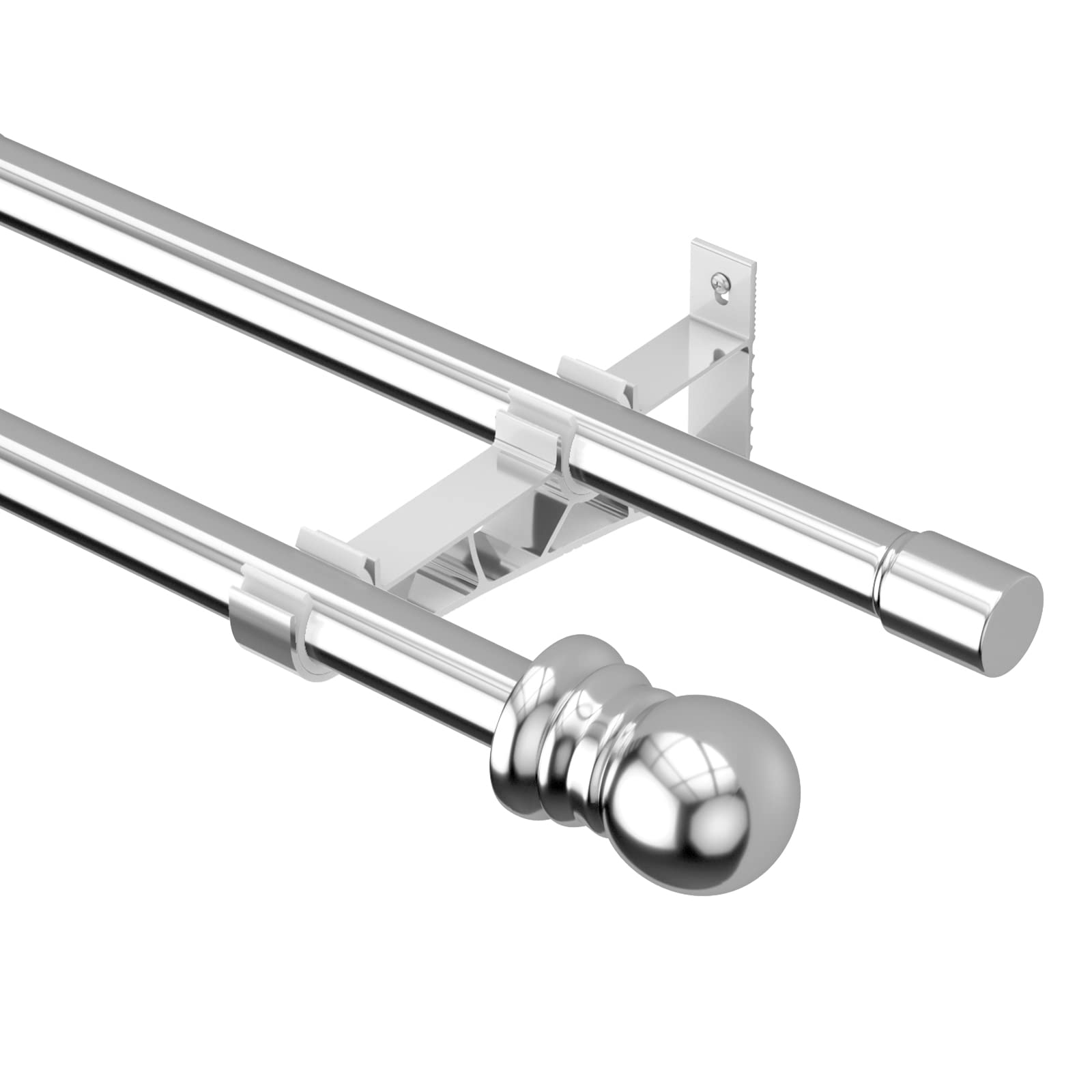 Harrms Double Black Curtain Pole, Curtain Poles for Eyelet Curtains, Extendable Metal Curtain Rod Room Darkening Curtain Pole for Blackout Voile Curtains (Silver, 76-368cm)