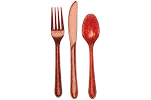 CREATIVE CONVERTING 24-Piece Glitz Premium Plastic Cutlery Assortment, Red Glitter