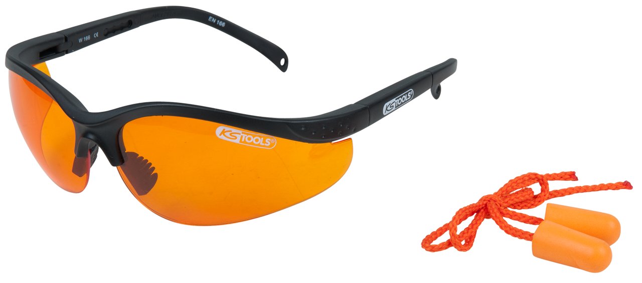 KS Tools 310.0161 Safety Glasses with Ear Plugs Orange