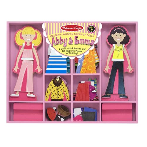 Melissa & Doug Abby and Emma Magnetic Wooden Dress-Up Dolls Play Set (55+ Pieces), Magnetic Dolls, Pretend Play & Preschool Toys for Kids 3+