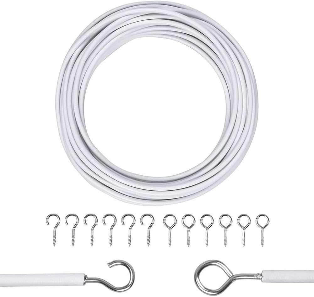 Zuvo White Net Curtain Wire with Hooks and Eyes 3 m Extra Strong Kit