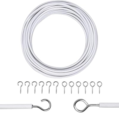 Zuvo White Net Curtain Wire with Hooks and Eyes 3 m Extra Strong Kit