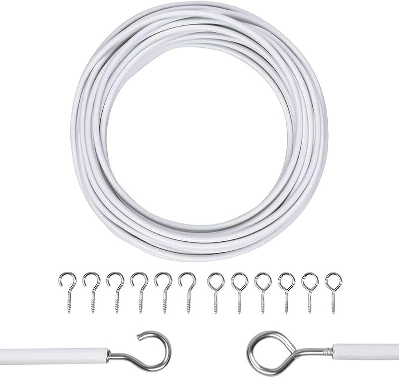 Zuvo White Net Curtain Wire with Hooks and Eyes 3 m Extra Strong Kit