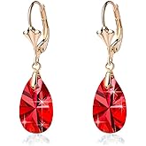 Austrian Crystal Teardrop Leverback Dangle Earrings for Women Fashion 14K Gold Plated Hypoallergenic Jewelry