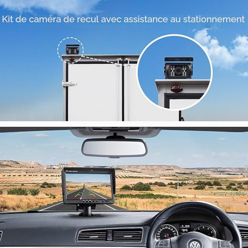 12V-24V 18 IR LEDs Night Vision Waterproof Rear View Camera with 49ft 4 Pin Aviation Extension Cable + 7 Inch Colour TFT LCD HD Screen Vehicle Monitor for Car Bus RV Truck Trailer