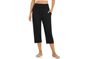 UEU Women's Capri Pants Summer Loose Yoga Pants Comfy Workout Cropprd Pants with Pockets