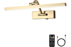 Wireless Picture Lights for Wall Rechargeable, Battery Operated Art Light for Paintings, 3CCT Dimmable, 15.7 inch Brass Finis