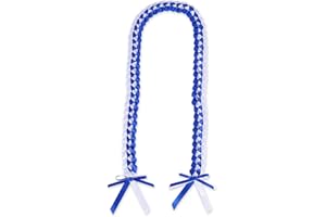 hhdatc Graduation Leis Class of 2024 Ribbon Lei Necklace Braided Necklaces gift for for Student Graduation Gifts Party Supplies（White Blue）