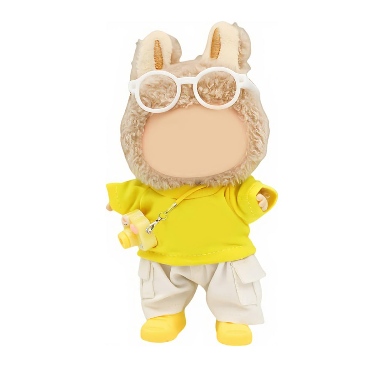 Photo 1 of 15-17cm Doll Clothes Set for 17cm Dolls, Premium Doll Outfit with Accessories for Yellow T-Shirt + White Casual Pants + Shoes + Camera + White Glasses