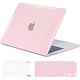 EooCoo Hard Case Compatible with MacBook Air 13.3 inch M1 Chip 2021-2018 with Retina Display, Air 13.3 inch Plastic Protective Case + Transparant Keyboard Cover + Screen Protector, Crystal Pink