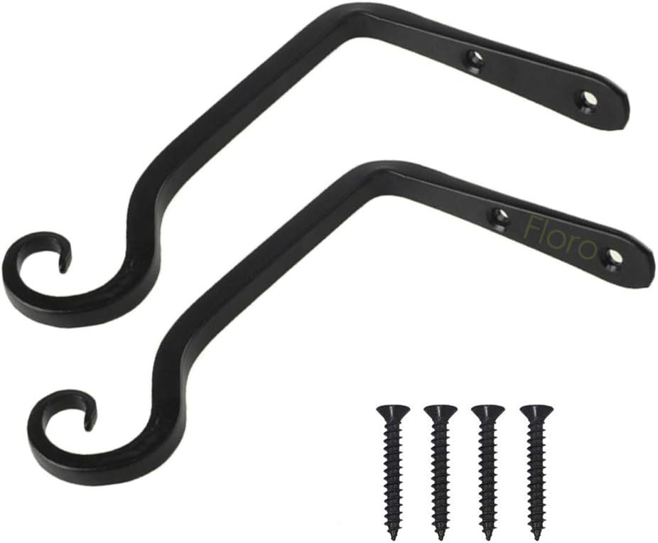 Outdoor Hanging Brackets - Floro Iron Wall Mounted Hooks, Metal Bracket for Plant Hangers, Lantern, Flower Basket, Bird Feeders, Wind Chimes, Coat Hanging, Indoor Outdoor Home Patio Decor-2 Pcs/Pack