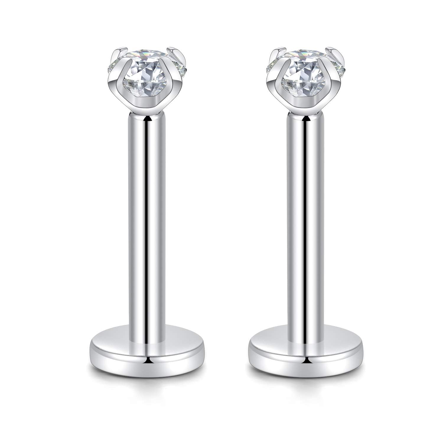 hengkaixuan G23 Titanium 16G 3mm Clear CZ Internally Threaded Labret Monroe Lip Studs Helix Cartilage Tragus Earring Piercing
