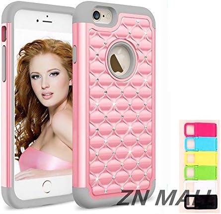 iPhone 6 Case,iPhone 6S Case,[Slim Fit] Studded Rhinestone Crystal Bling Dual Layer Drop Resistant Scratch Resistant Hybrid Armor Case Cover for iPhone 6 6S (4.7") (Bling Pink)
