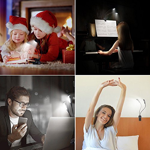 Reading Light Clip On Book Light ,Music Stand Light USB Rechargeable Adjustable Portable Eye-care Lamp,14 LED with 2 Arms,Reading in Bed for Kids,Children,Kindle,E-reader Piano,Travel,Night fishing