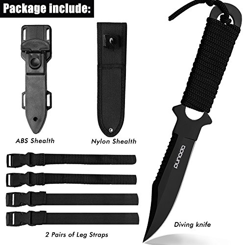 Scuba Diving Knife with Leg Straps 2 Pairs, Black Tactical Knife 2