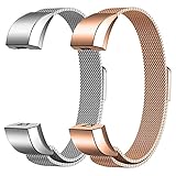 SWEES Metal Bands Compatible for Fitbit Alta HR Bands, 2 Pack Milanese Loop Mesh Stainless Steel Magnetic Wristband Replacement with Fitbit Alta/Alta HR Band Women Men Small Large, Silver Rose Gold