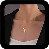 Erimberate Bohemian Feather Pearl Choker Necklace Gold Metal Feather Pendant Necklaces Tiny Leaf Collar Necklaces Round Pearl Chain Necklace Jewelry for Women