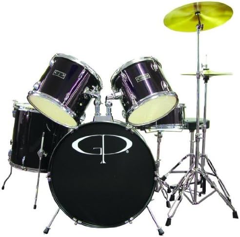 GP Percussion GP100 5-Piece Complete Drum Set in Black. Includes Stands and Accessories, inch GP100BK