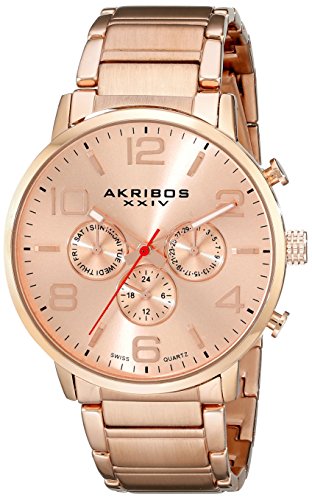 Akribos XXIV Men's AK803RG Multifunction Swiss Quartz Movement Watch with Rose Gold Dial and Stainless Steel Bracelet