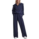 Aleumdr Two Piece Outfits Half Zip Sweatshirt Sweatsuit Lounge Sets for Women Matching Set Wide Leg Sweatpant Tracksuit