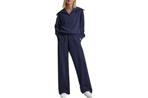 Aleumdr Two Piece Outfits Half Zip Sweatshirt Sweatsuit Lounge Sets for Women Matching Set Wide Leg Sweatpant Tracksuit