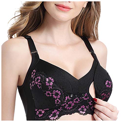 Bravetoshop Women Nursing Bra Breastfeeding Lightly Padded Plus Size Front Opening(Black,40)