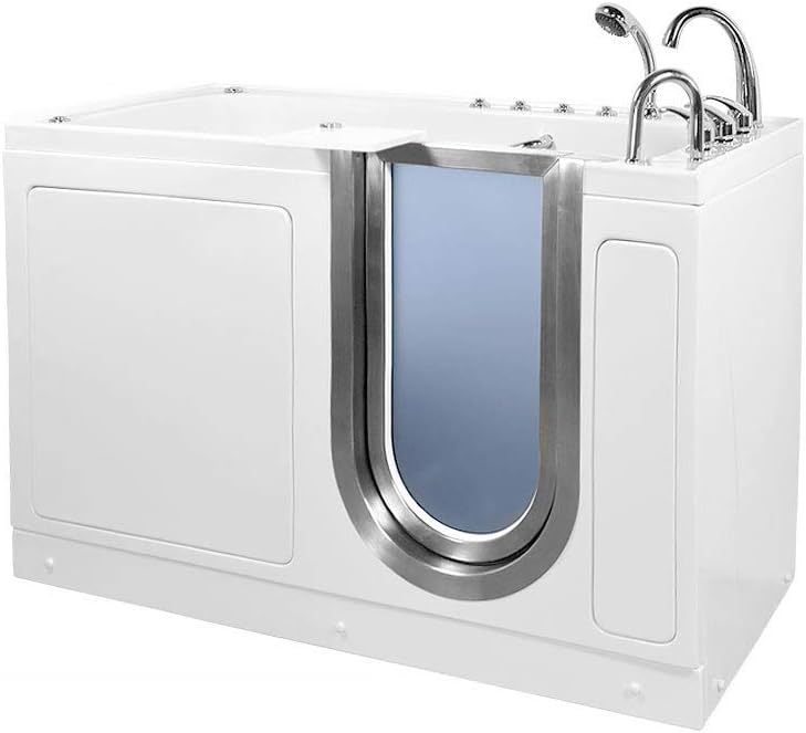 Ella H93218 Ultimate Acrylic Foot Massage+Heated Seat Walk-in Bathtub with Right Inward Swing Door, Fast Fill Faucet Set, 2" Dual Drain, 30" x 60" x 38" White