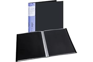JJRING 13x19 Art Portfolio Folder with Plastic Sleeves, 24-Pocket Portfolio Binder Displaying 48 Pages, Presentation Book with Black Inner Paper for Artwork Storage, Black