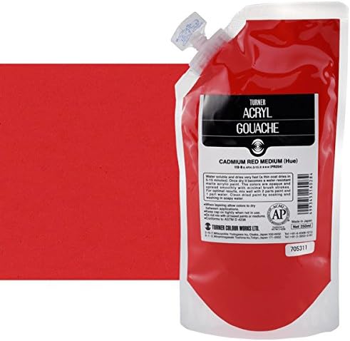 Turner Colour Works Acryl Gouache Artist Acrylic Paint - Single 250 ml Pouch - Cadmium Red Med Hue