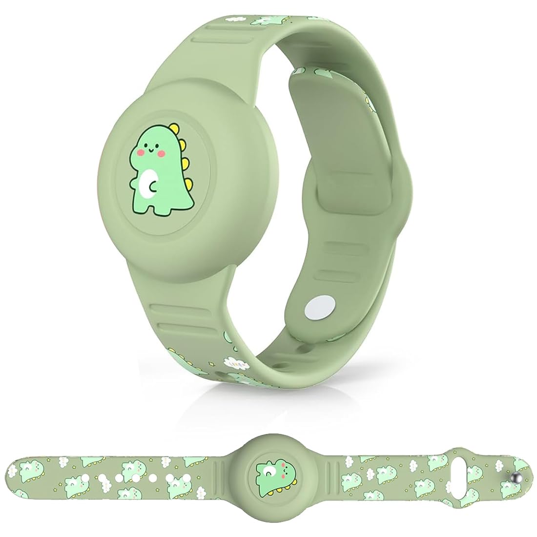 Kids Waterproof for Airtag Bracelet: WUZUN Cute Cartoon Design Adjustable Hidden for Apple Air Tag Holder, Silicone Anti-Lost GPS Tracker Wristband Case for Toddlers (Dinosaur)