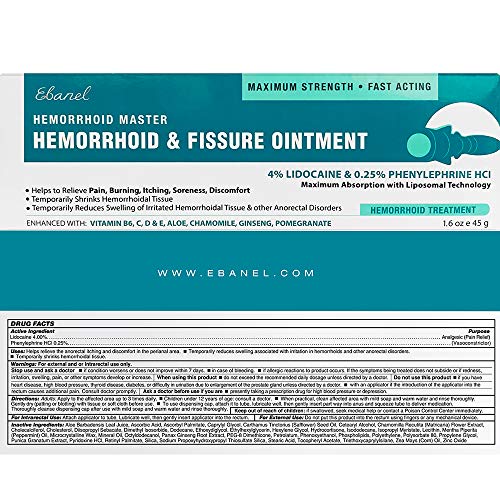 Ebanel Hemorrhoid Treatment Ointment, 1.6 Oz Lidocaine Anal Fissure