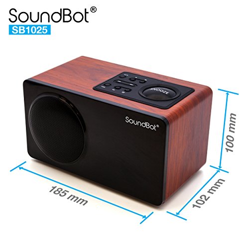 SoundBot SB1025 Alarm Clock FM Radio Bluetooth Wireless Portable Speaker w/ Acoustic 76mm Premium 7w Driver, 6Hrs Music Streaming, Built-in Battery, 3.5mm Aux Port LED Display