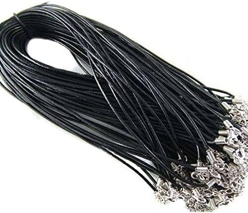 Woderful 50pcs Black Round Real Leather Necklace Cord with Clasp Lobster 2.0mm/17''