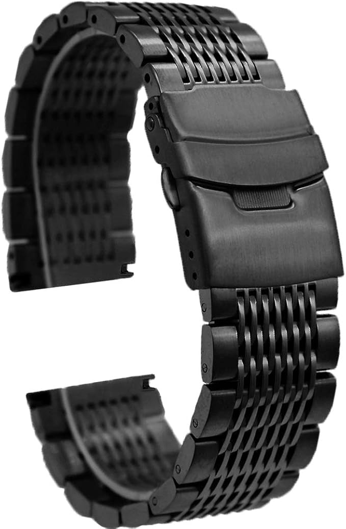 Silver Black Premium Stainless Steel Watch Band Mesh Watch Strap for