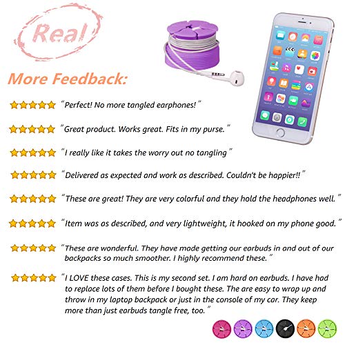 Tangle-Free Earbuds Holder Storage Case Portable Silicone Headphone Earphone Cable Compact Storage Cord Wrap Winder Headphones Keeper System Organizer (Black Blue Pink Green Orange Purple) - Thumbnail 4