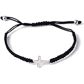 COLORFUL BLING Handmade Braided Cross Black Red String Protection Bracelet Stainless Steel Sideways Faith Hope Blessed Wrap Bangle Religion Jewelry